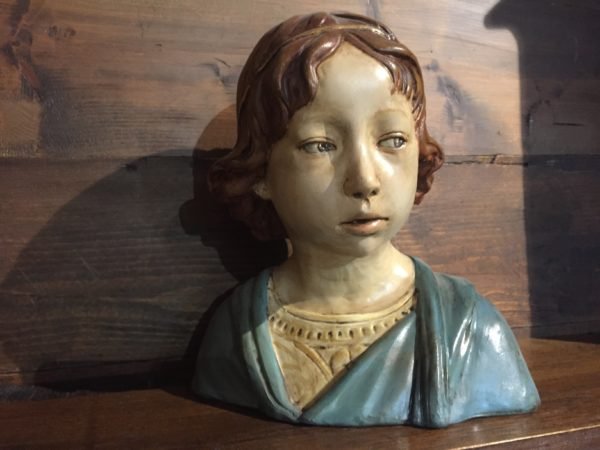 busto di ragazzo Rinascimento in terracotta dipinto a mano